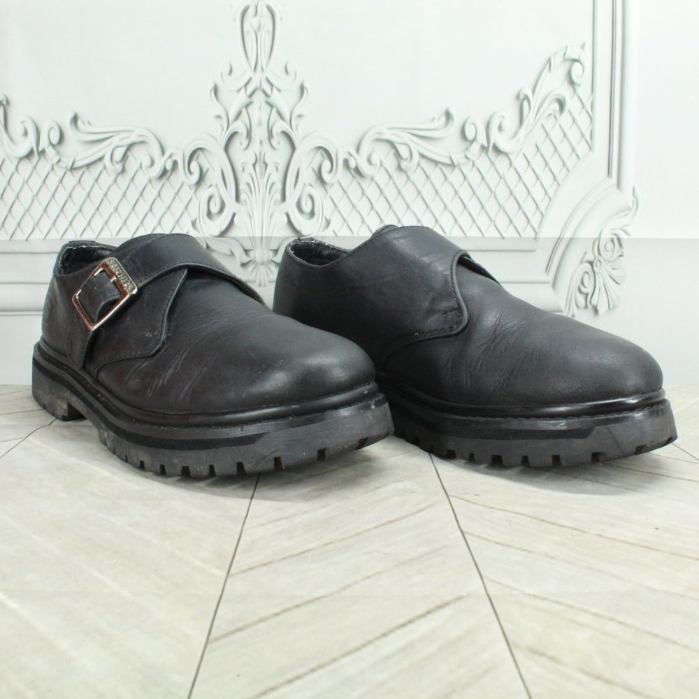 Skechers Black Leather Slip-on Round Toe Buckled Casual Shoes Size 7.5 - Picture 3 of 9